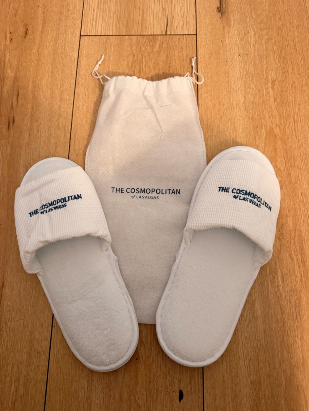 Cosmopolitan White Embroidered Logo Spa Slippers